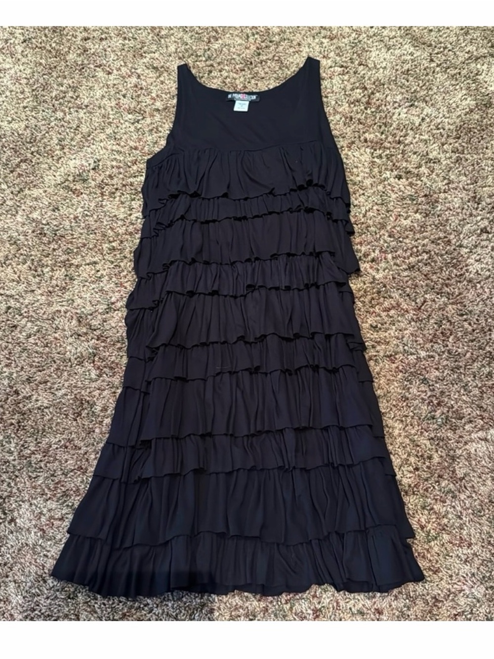 The Pyramid Collection 90s Whimsigoth Midi Dress L black tiered witchy fairy